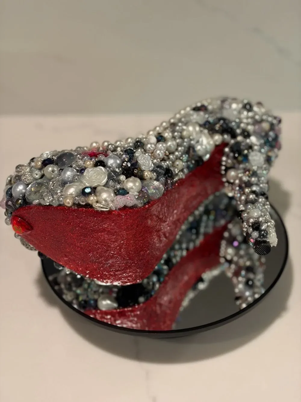 Jeweled Pearl and Crystal Stiletto High Heel Pump - Ring Holder